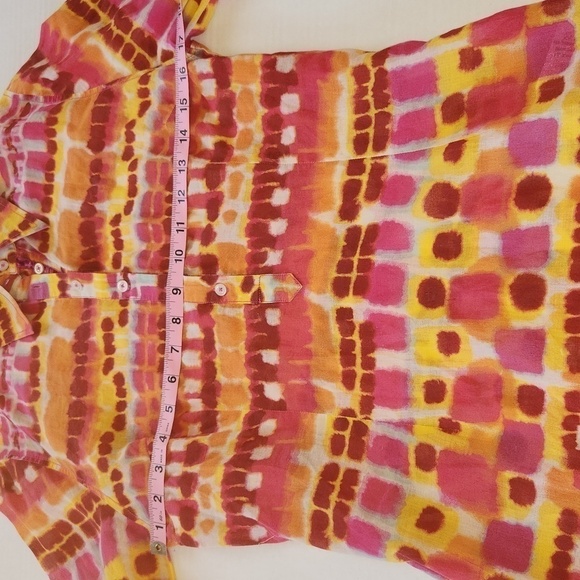 George Roth Los Angeles 100% Cotton Orange Tie Dye Long Sleeve Popover Tunic - Picture 12 of 14